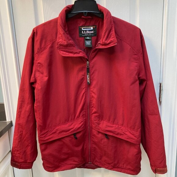 L.L. Bean Red Nylon Lined Full Zip Hooded Jacket Zip Pockets Size Large - Picture 1 of 10